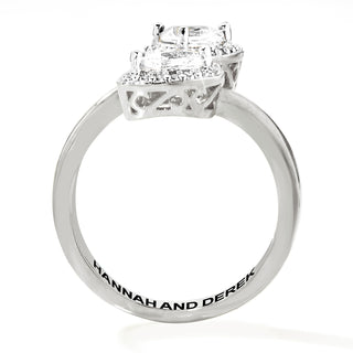 Platinum over Sterling Halo Pear White Topaz Engraved Bypass Ring