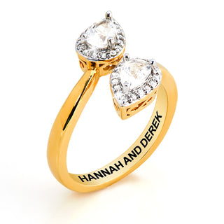 Gold over Sterling Halo Pear White Topaz Engraved Bypass Ring