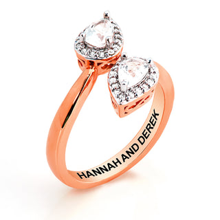 Rose Gold over Sterling Halo Pear White Topaz Engraved Bypass Ring