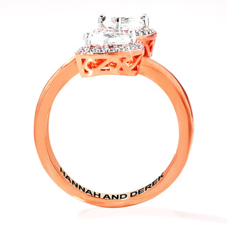Rose Gold over Sterling Halo Pear White Topaz Engraved Bypass Ring