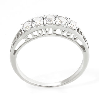 Platinum over Sterling White Topaz I LOVE YOU Hidden Message Band Ring