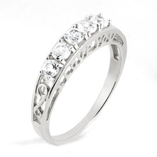 Platinum over Sterling White Topaz I LOVE YOU Hidden Message Band Ring