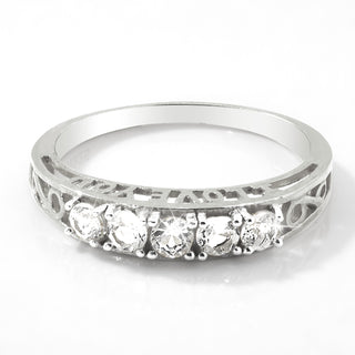 Platinum over Sterling White Topaz I LOVE YOU Hidden Message Band Ring