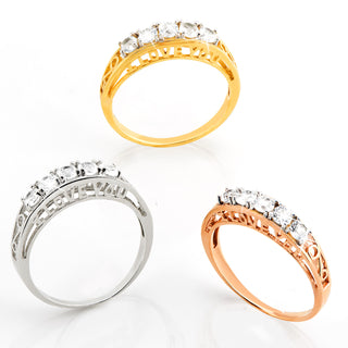 Gold over Sterling White Topaz I LOVE YOU Hidden Message Band Ring