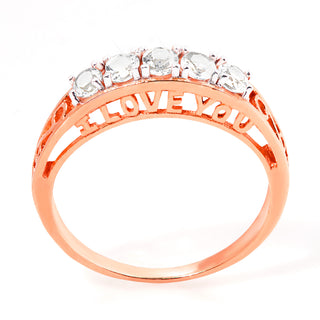 Rose Gold over Sterling White Topaz I LOVE YOU Hidden Message Band Ring