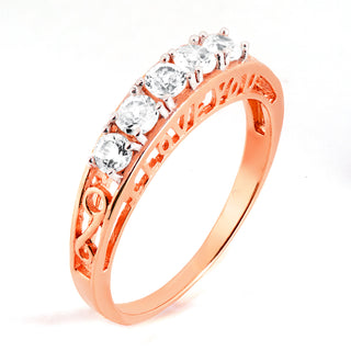 Rose Gold over Sterling White Topaz I LOVE YOU Hidden Message Band Ring