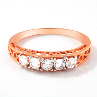 Rose Gold over Sterling White Topaz I LOVE YOU Hidden Message Band Ring