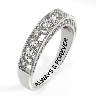 Platinum over Sterling Vintage Filigree White Topaz Band Ring