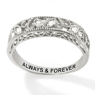 Platinum over Sterling Vintage Filigree White Topaz Band Ring