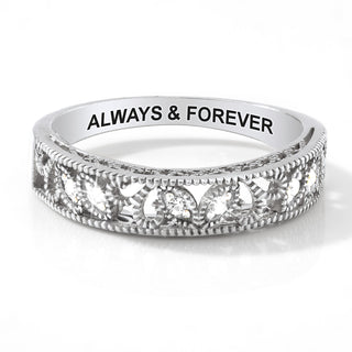 Platinum over Sterling Vintage Filigree White Topaz Band Ring