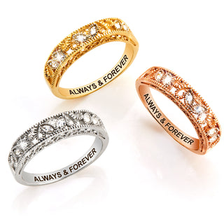 Gold over Sterling Vintage Filigree White Topaz Band Ring
