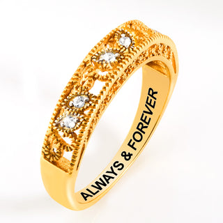 Gold over Sterling Vintage Filigree White Topaz Band Ring