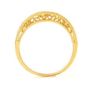 Gold over Sterling Vintage Filigree White Topaz Band Ring