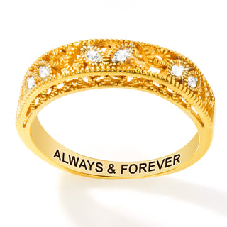 Gold over Sterling Vintage Filigree White Topaz Band Ring