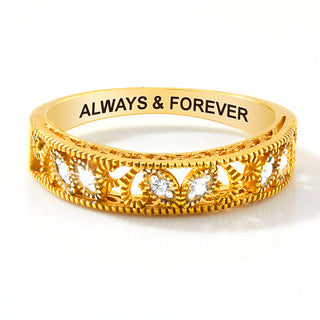 Gold over Sterling Vintage Filigree White Topaz Band Ring