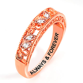 Rose Gold over Sterling Vintage Filigree White Topaz Band Ring