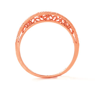 Rose Gold over Sterling Vintage Filigree White Topaz Band Ring