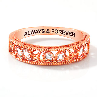 Rose Gold over Sterling Vintage Filigree White Topaz Band Ring