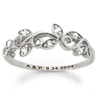 Platinum over Sterling Scroll Leaf White Topaz Band Ring