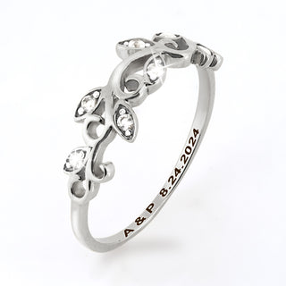 Platinum over Sterling Scroll Leaf White Topaz Band Ring