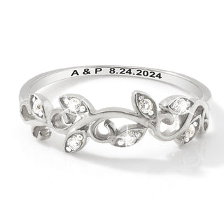 Platinum over Sterling Scroll Leaf White Topaz Band Ring