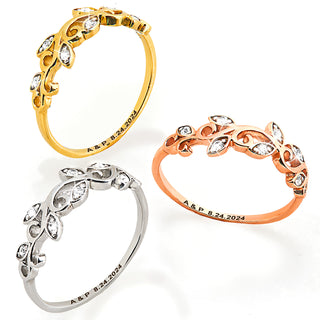 Gold over Sterling Scroll Leaf White Topaz Band Ring