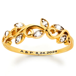 Gold over Sterling Scroll Leaf White Topaz Band Ring