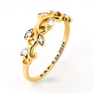 Gold over Sterling Scroll Leaf White Topaz Band Ring