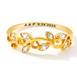 Gold over Sterling Scroll Leaf White Topaz Band Ring