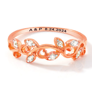 Rose Gold over Sterling Scroll Leaf White Topaz Band Ring
