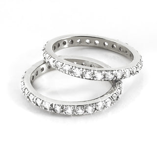 Platinum over Sterling White Topaz Eternity Band - 2pc Set