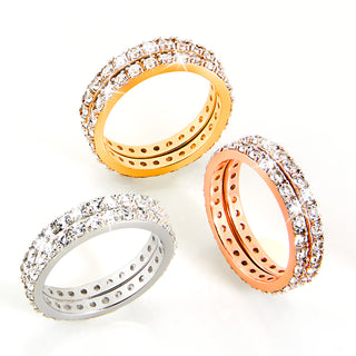 Gold over Sterling White Topaz Eternity Band - 2pc Set