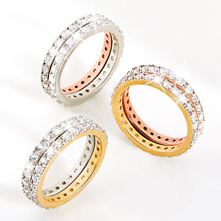 Gold and Rose Gold over Sterling White Topaz Eternity Band - 2pc Set
