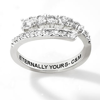 Platinum over Sterling Silver Engraved White Topaz Bypass Ring