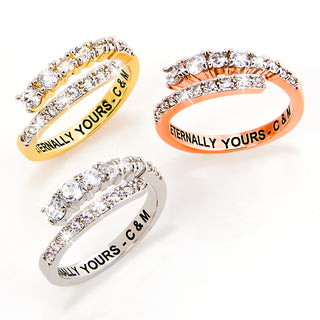 Rose Gold over Sterling Silver Engraved White Topaz Bypass Ring