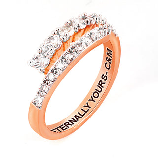Rose Gold over Sterling Silver Engraved White Topaz Bypass Ring