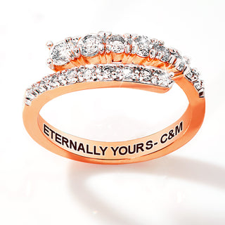 Rose Gold over Sterling Silver Engraved White Topaz Bypass Ring