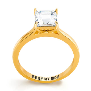 Gold over Sterling Square White Topaz Engraved Enhancer Engagement Ring Set