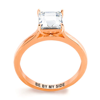Rose Gold over Sterling Square White Topaz Engraved Enhancer Engagement Ring Set