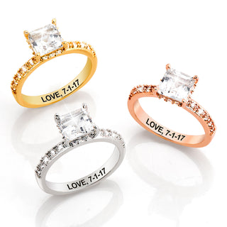 Rose Gold over Sterling Square Hidden Halo White Topaz Pave Band Engagement Ring