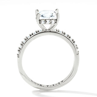 Platinum over Sterling Square Hidden Halo White Topaz Pave Band Engagement Ring