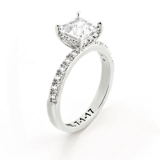 Platinum over Sterling Square Hidden Halo White Topaz Pave Band Engagement Ring
