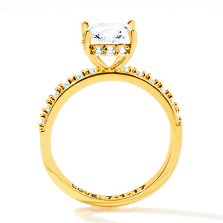 Gold over Sterling Square Hidden Halo White Topaz Pave Band Engagement Ring