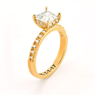 Gold over Sterling Square Hidden Halo White Topaz Pave Band Engagement Ring