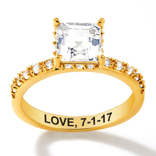 Gold over Sterling Square Hidden Halo White Topaz Pave Band Engagement Ring