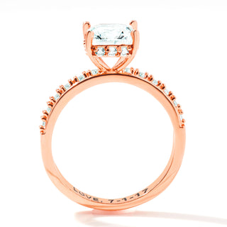 Rose Gold over Sterling Square Hidden Halo White Topaz Pave Band Engagement Ring