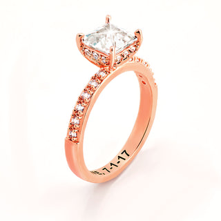 Rose Gold over Sterling Square Hidden Halo White Topaz Pave Band Engagement Ring