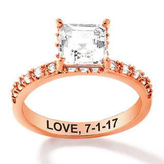 Rose Gold over Sterling Square Hidden Halo White Topaz Pave Band Engagement Ring