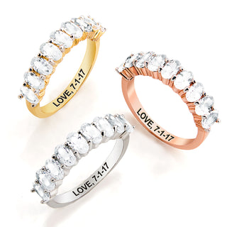Platinum over Sterling Engraved Oval Half Eternity White Topaz Ring