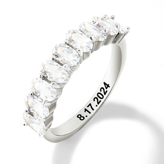 Platinum over Sterling Engraved Oval Half Eternity White Topaz Ring